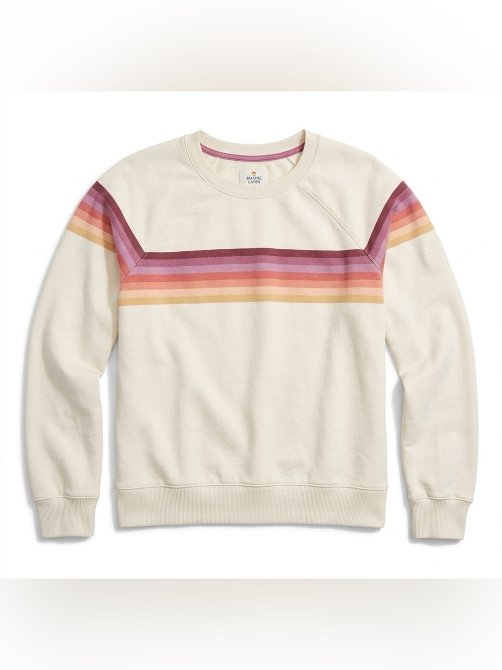 Marine Layer Striped Sweatshirt in Cream with Rainbow Stripe Size Large